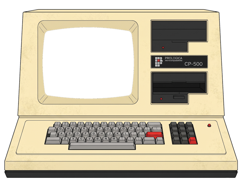 Prológica CP-500 illustration with glowing CRT